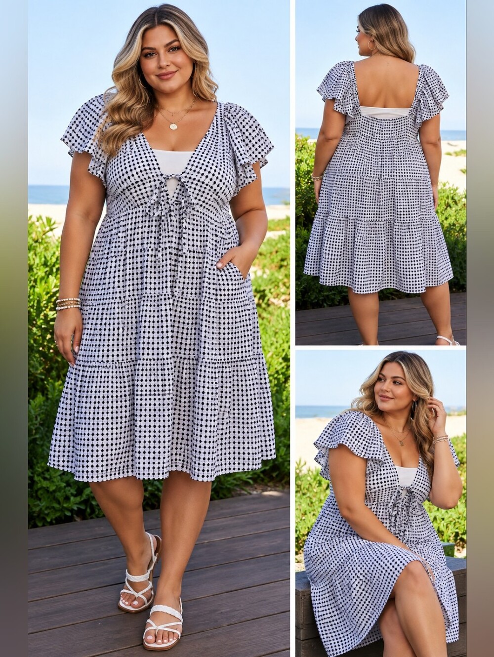 Davi & Dani Jacquard V-Neck Flutter Sleeve Tiered Dress + Tube Top Size 2X NWT